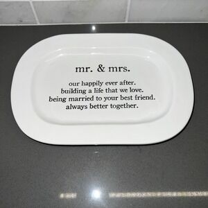 Mud Pie Brand Mr and Mrs 10"x7" Wedding Sentiment Plate Serving Platter